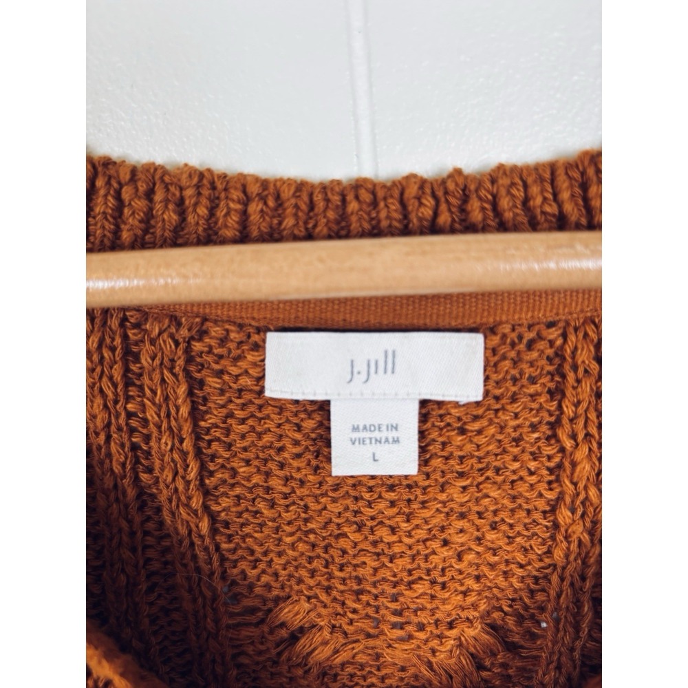 J Jill Women Rust Brown Cable Knit Sweater Size Large Cotton Blend - Picture 2 of 7